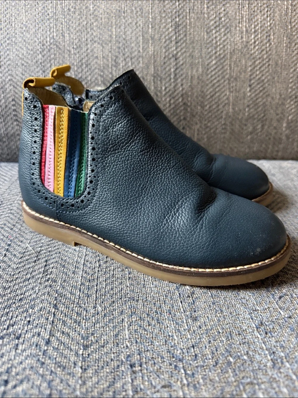 Mini Boden Leather Chelsea Boots, College Navy Rainbow Size: 32